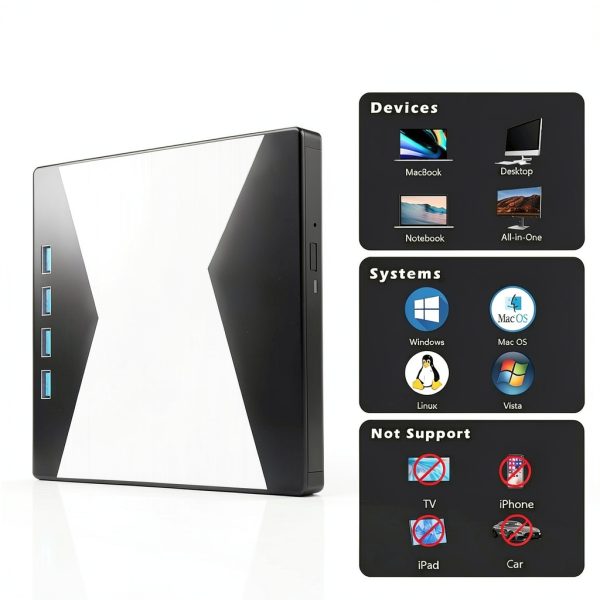 Wbacon 7 in 1 External DVD CD Drive USB 3.0 Laptop PC-4