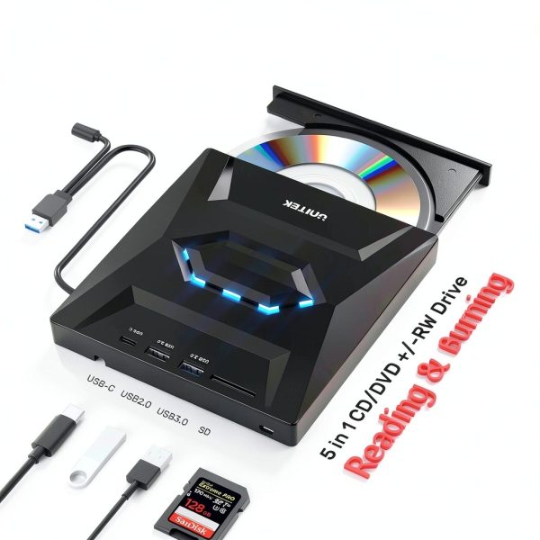 Unitek 5-in-1 External Optical Drive USB-C Black-1