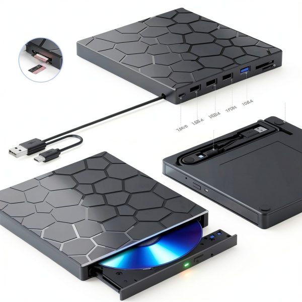 VAIYI 8 in 1 USB DVD Drive External Optical Hub-2