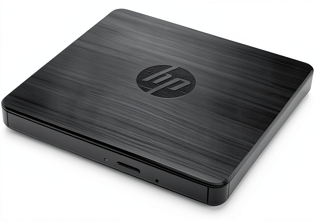 Installing HP External DVD Drive F2B56UT 1TB USB Portable on a wooden desk
