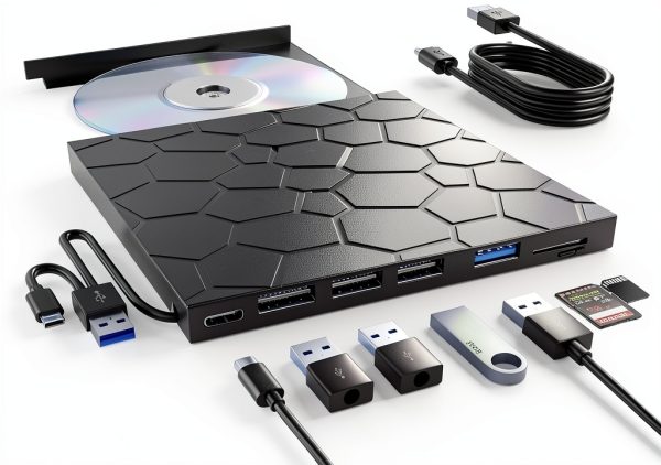 VAIYI 8 in 1 USB DVD Drive External Optical Hub-0