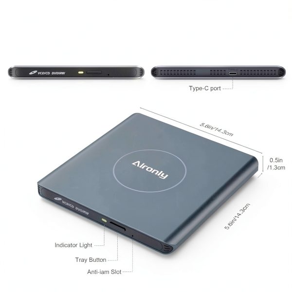 External CD DVD Drive Alronly USBC 8x DVD 24x CD-2